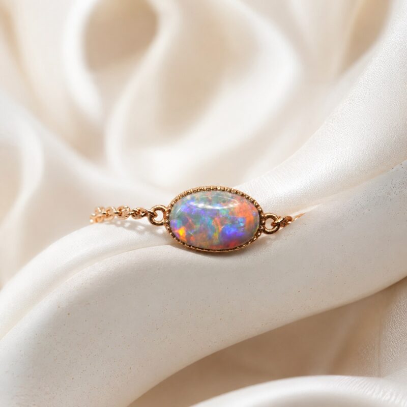 18K Gold Australian Black Opal Chain Ring