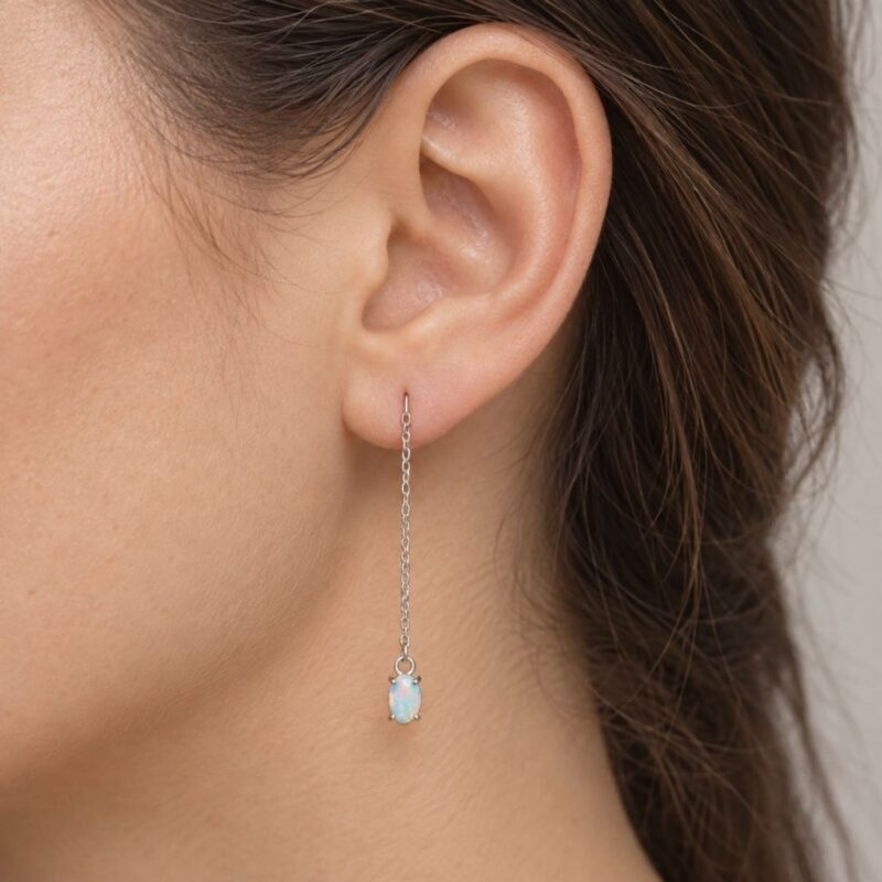 Sterling Silver Crystal Opal Threader Earrings