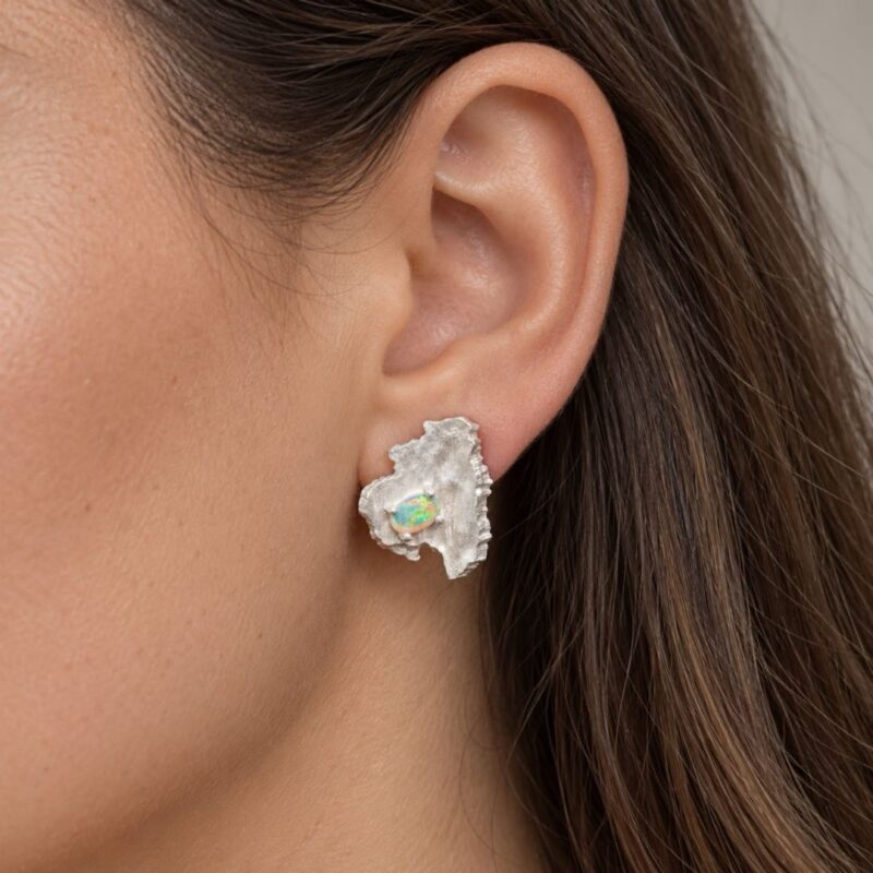 Sterling Silver Crystal Opal Stud Earrings