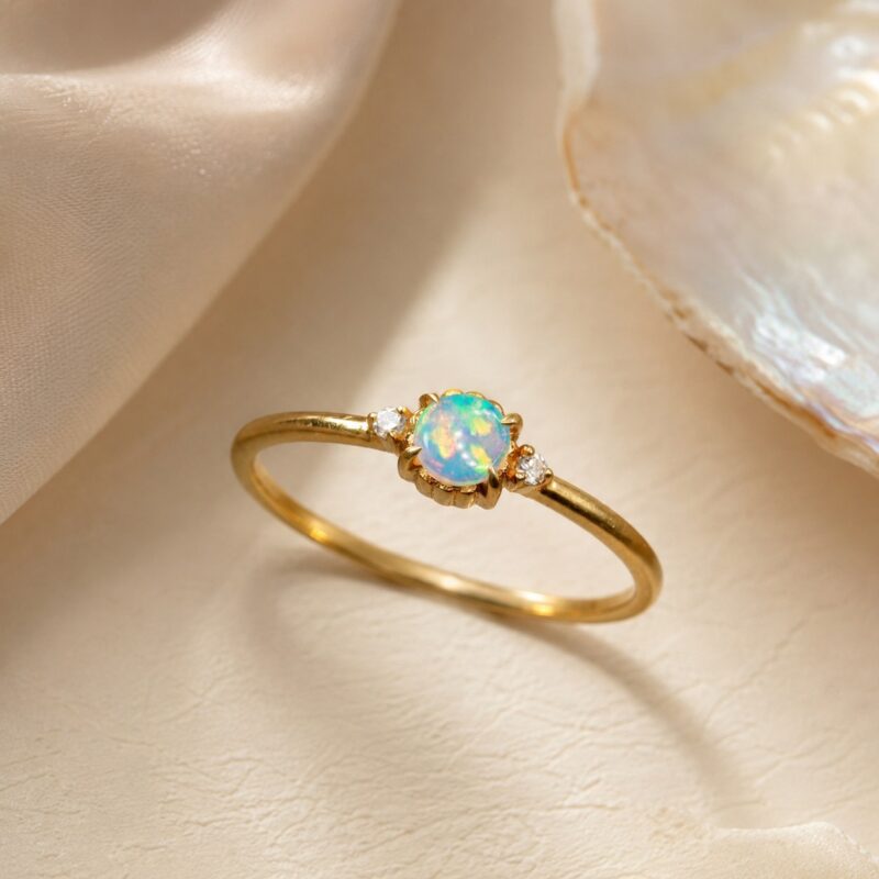 18K Gold Australian Crystal Opal Ring