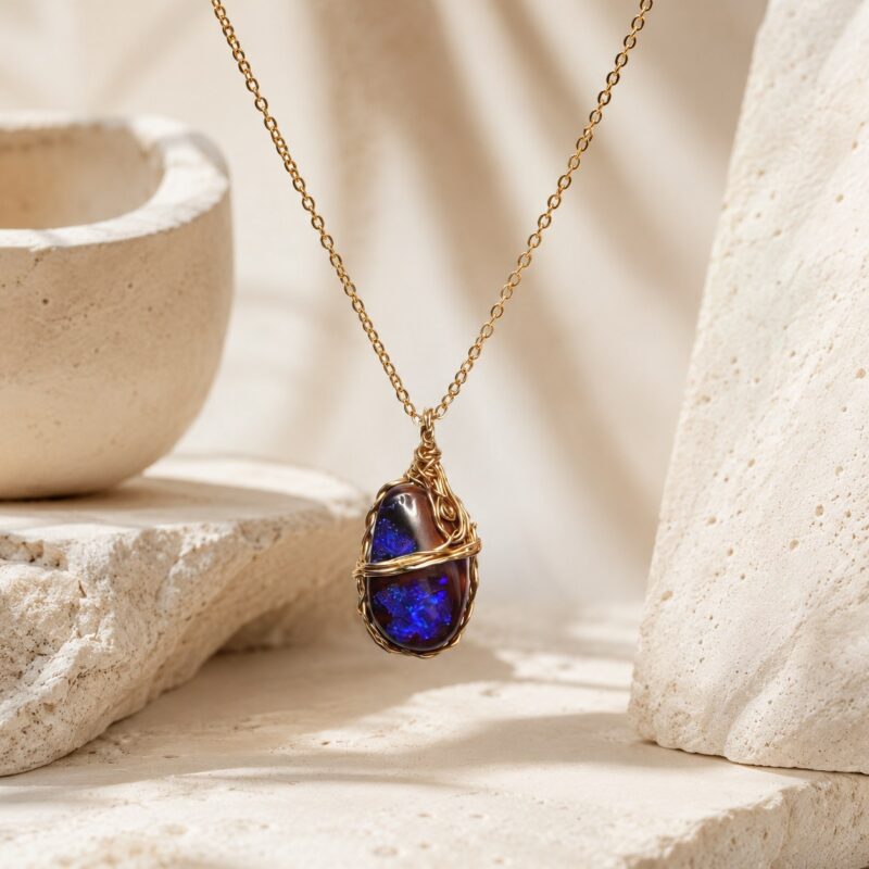 Sterling Silver and 14K Gold-Filled Wire-Wrapped Australian Boulder Opal Pendant