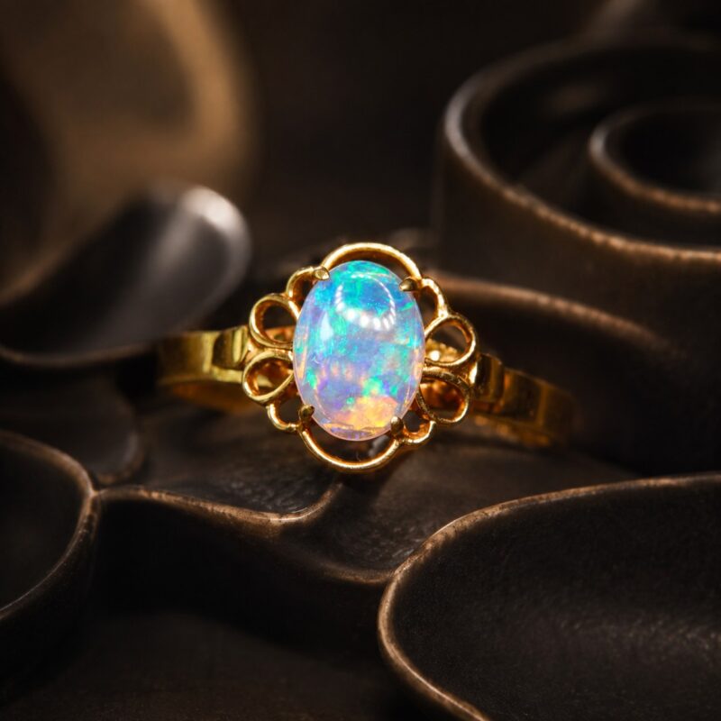 18K Gold Australian Crystal Opal Ring