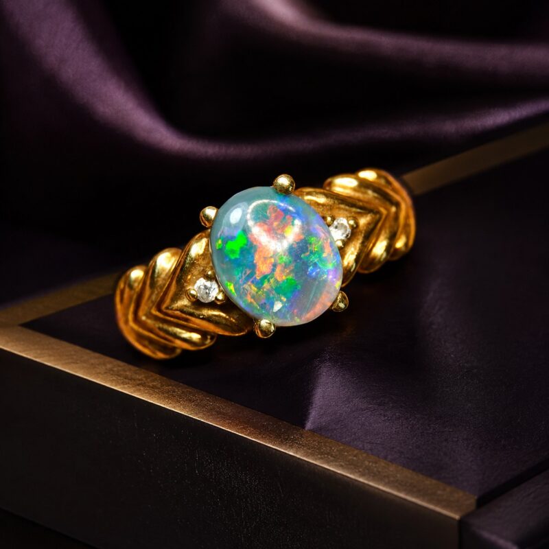 18K Gold Australian Black Opal Ring
