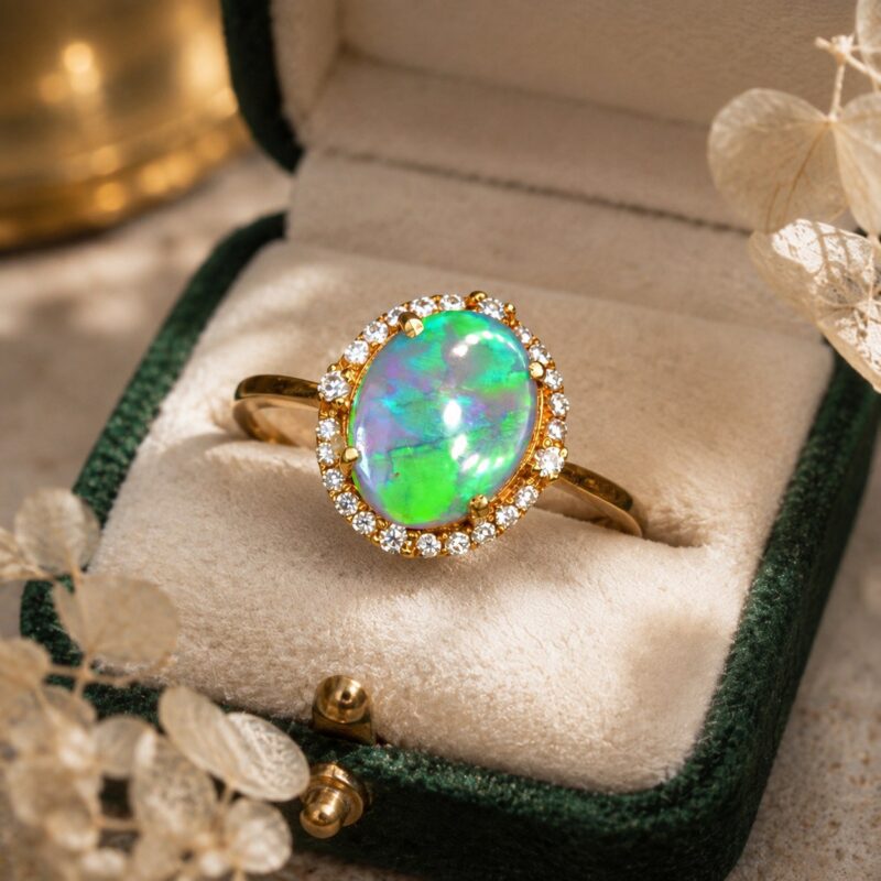 18K Gold Australian Black Opal Ring