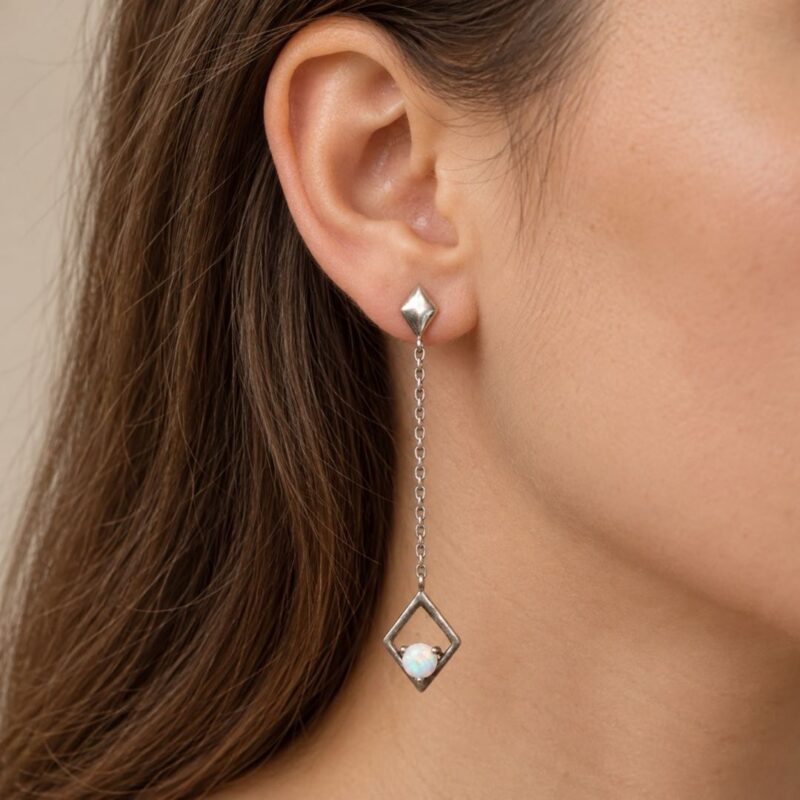 Sterling Silver Crystal Opal Threader Earrings