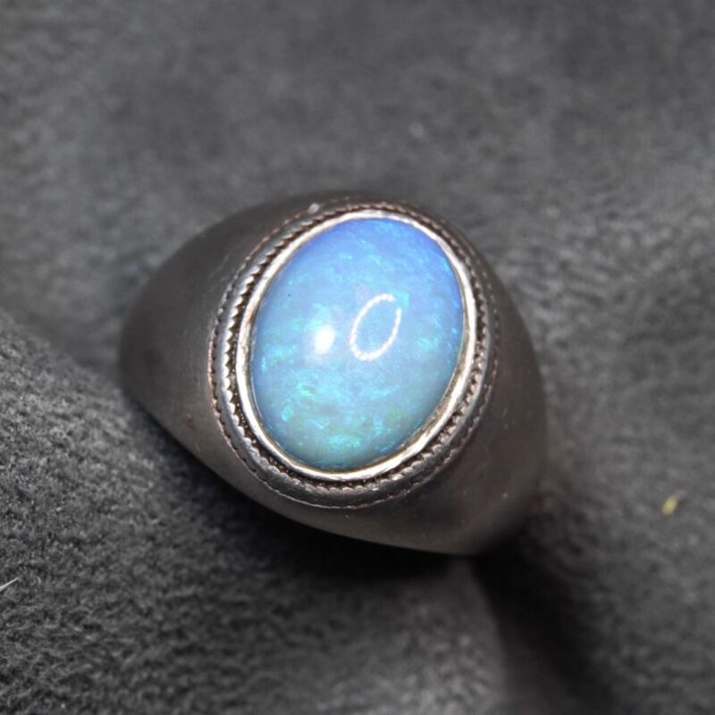 Handmade Oxidized Sterling Silver Australian Crystal Opal Ring