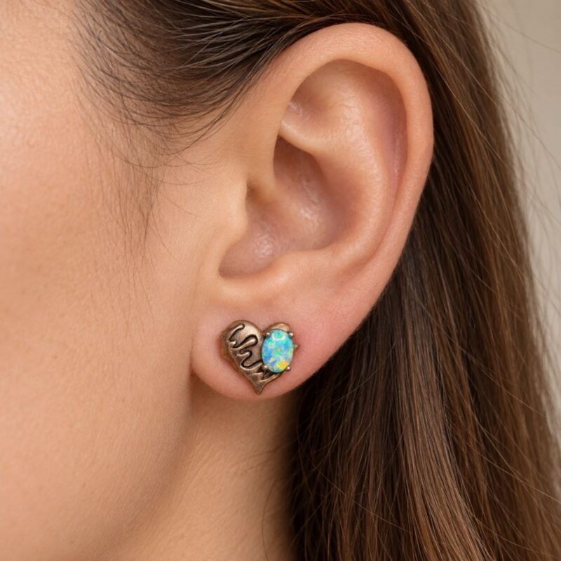 Oxidized Sterling Silver Crystal Opal Stud Earrings