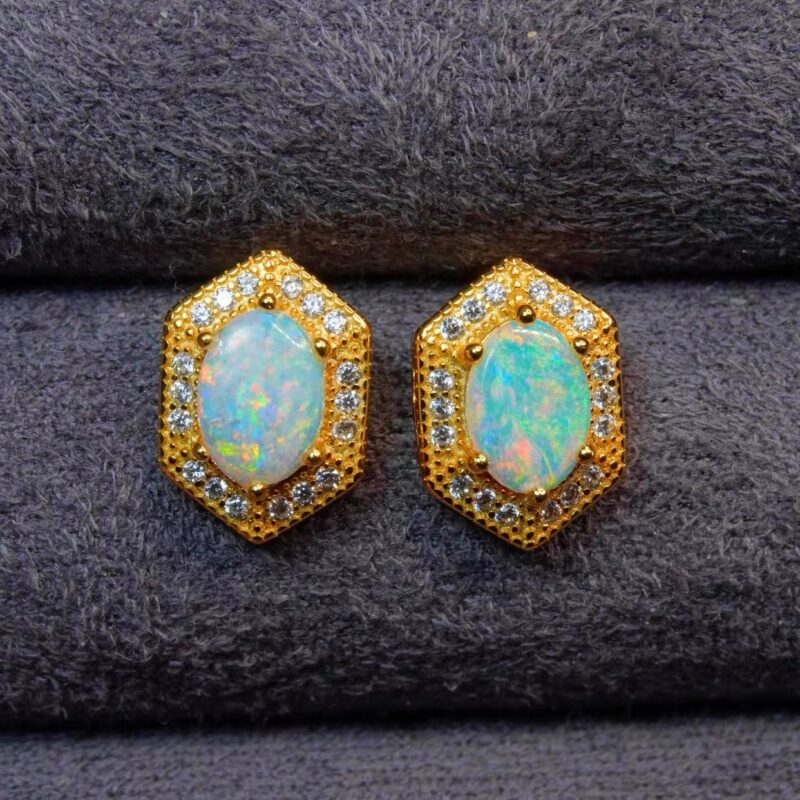 Sterling Silver Australian Crystal Opal Stud Earrings