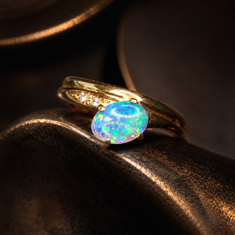 18K Gold Australian Crystal Opal Ring