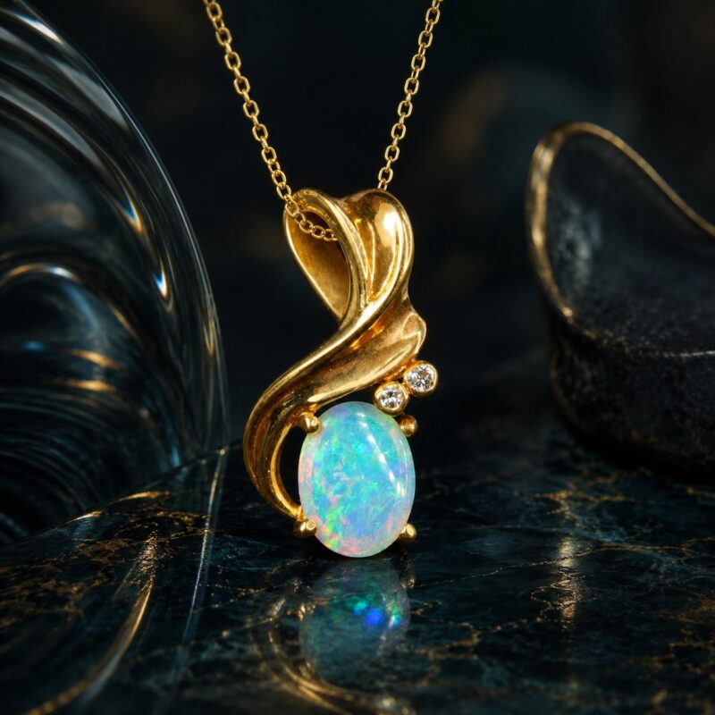 18K Gold Australian Crystal Opal Pendant