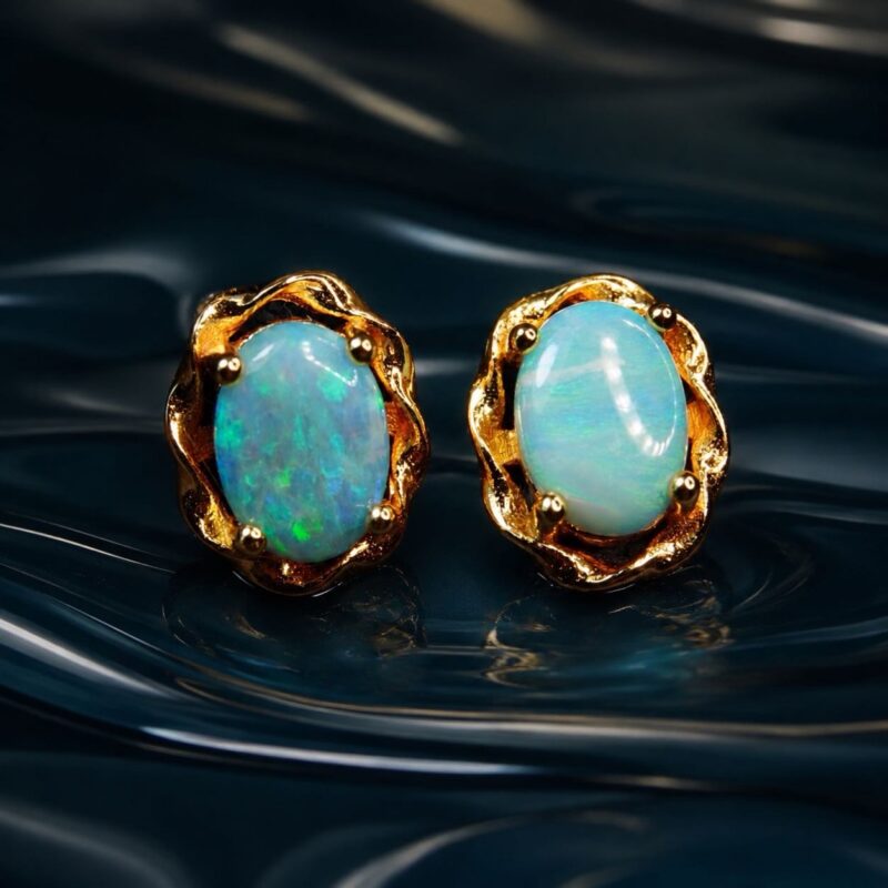 Sterling Silver Australian Crystal Opal Stud Earrings