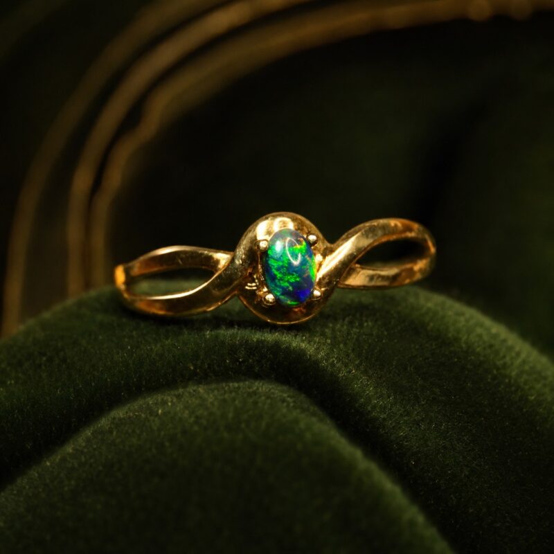 18K Gold Australian Black Opal Ring