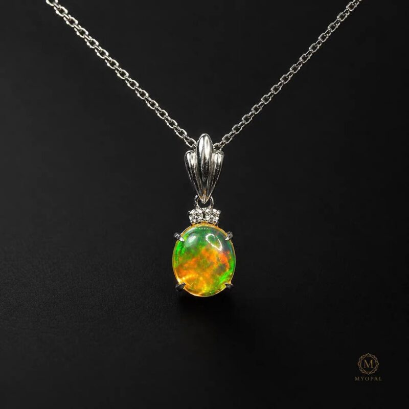 14K Gold Mexican Fire Opal Pendant
