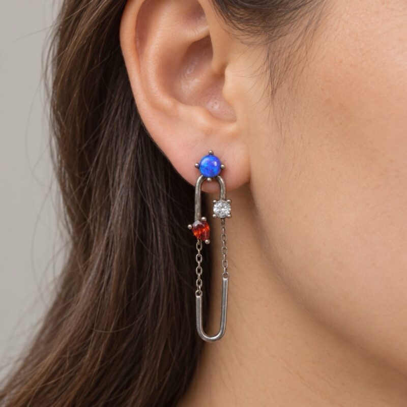 Oxidized Sterling Silver Crystal Opal Stud Earrings