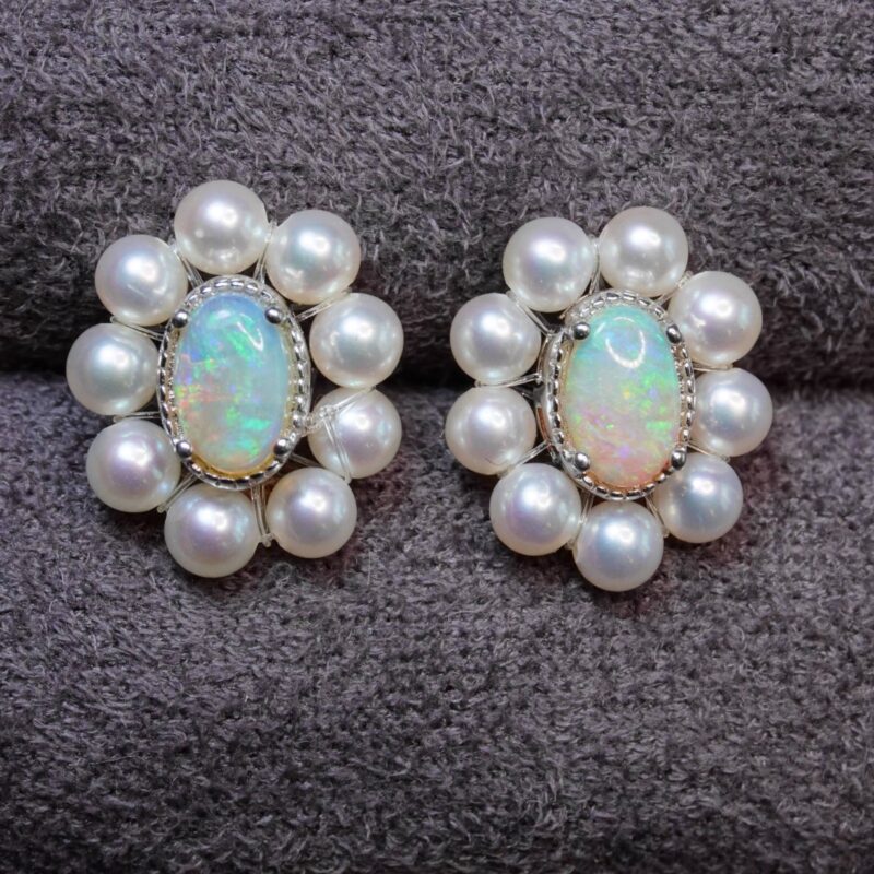 Sterling Silver Australian Crystal Opal Stud Earrings