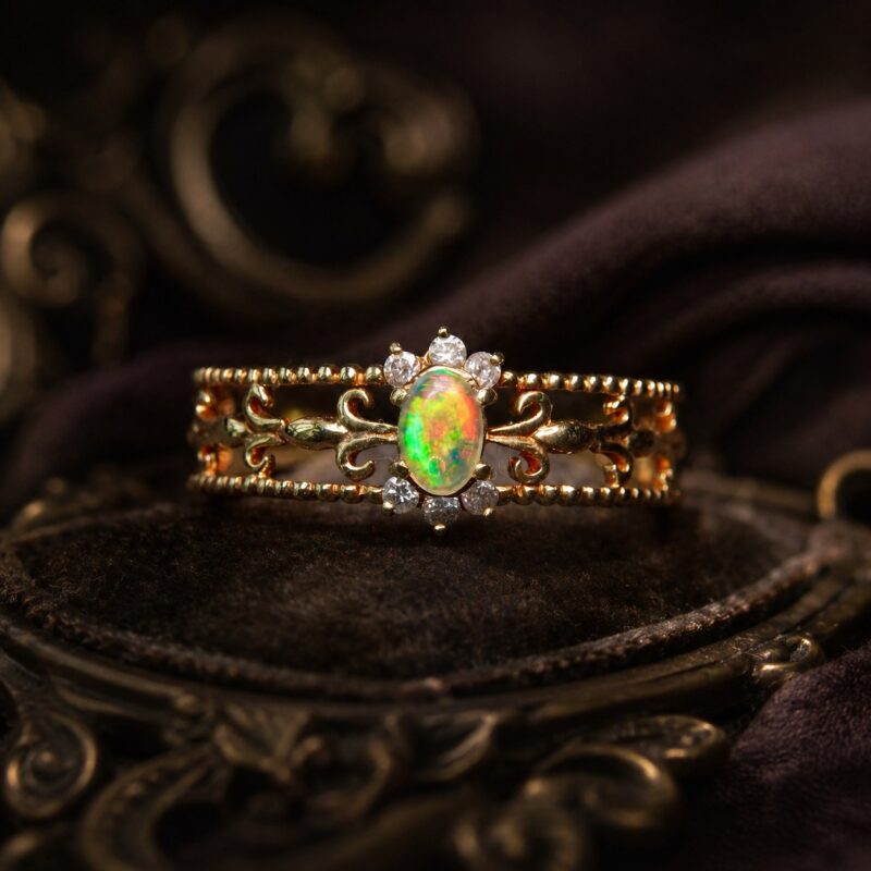 14K Gold Mexican Fire Opal Ring