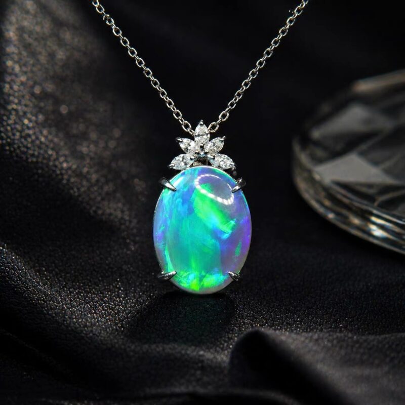 Pt900 Platinum Australian Black Crystal Opal Pendant