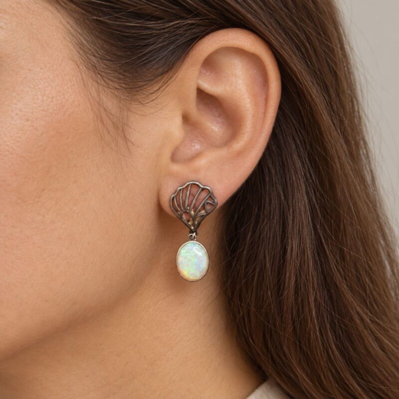 Oxidized Sterling Silver Crystal Opal Stud Earrings
