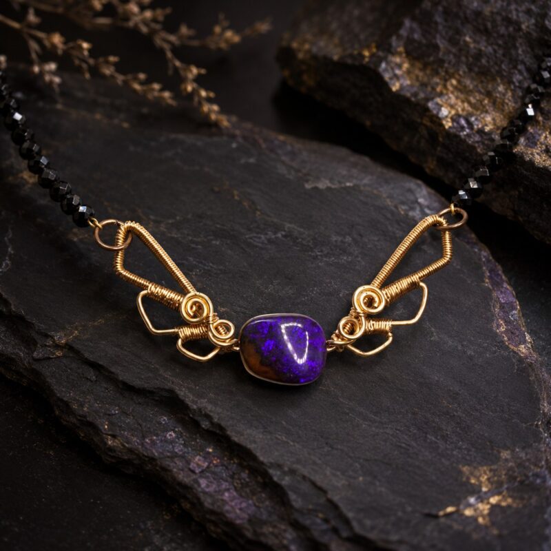 14K Gold-Filled Wire-Wrapped Australian Boulder Opal Pendant