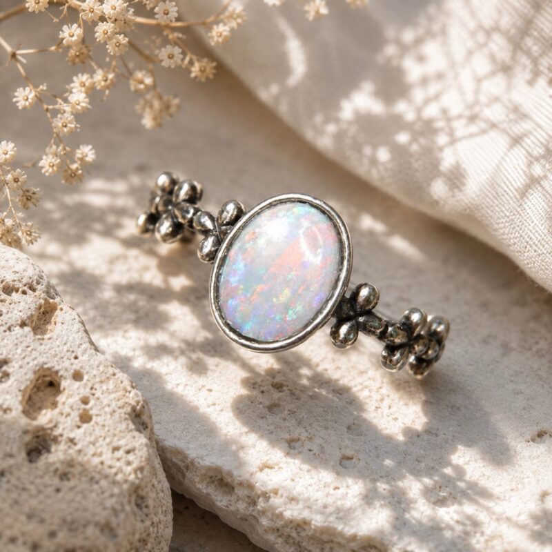 Handmade Oxidized Sterling Silver Australian Crystal Opal Ring