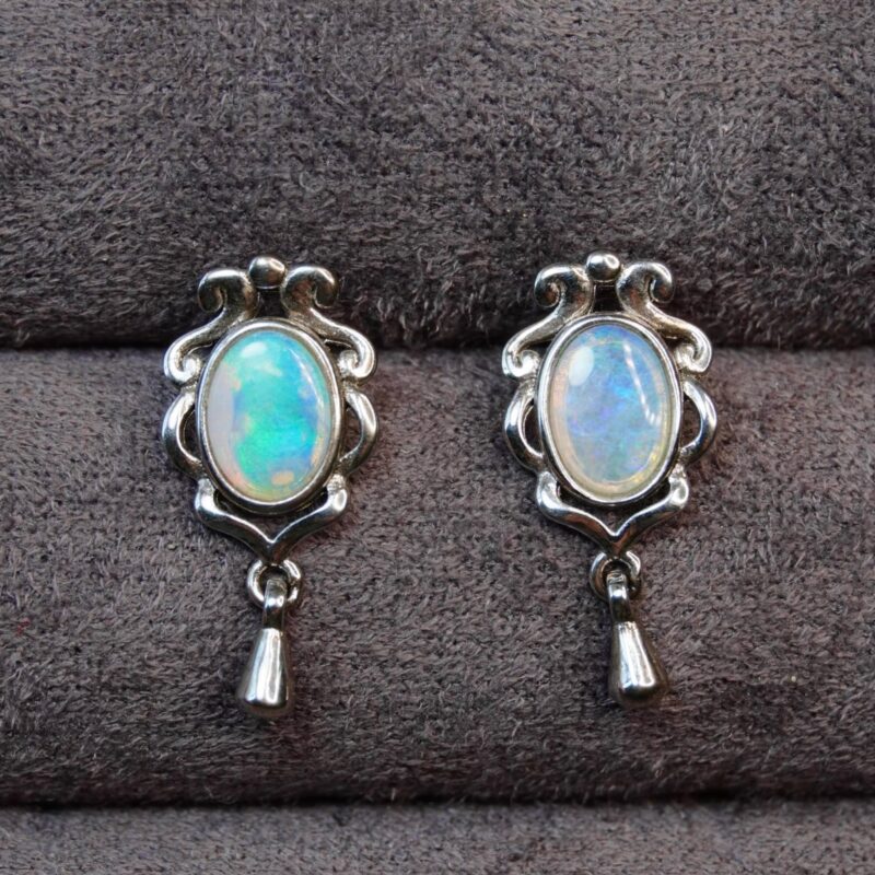 Oxidized Sterling Silver Australian Crystal Opal Stud Earrings