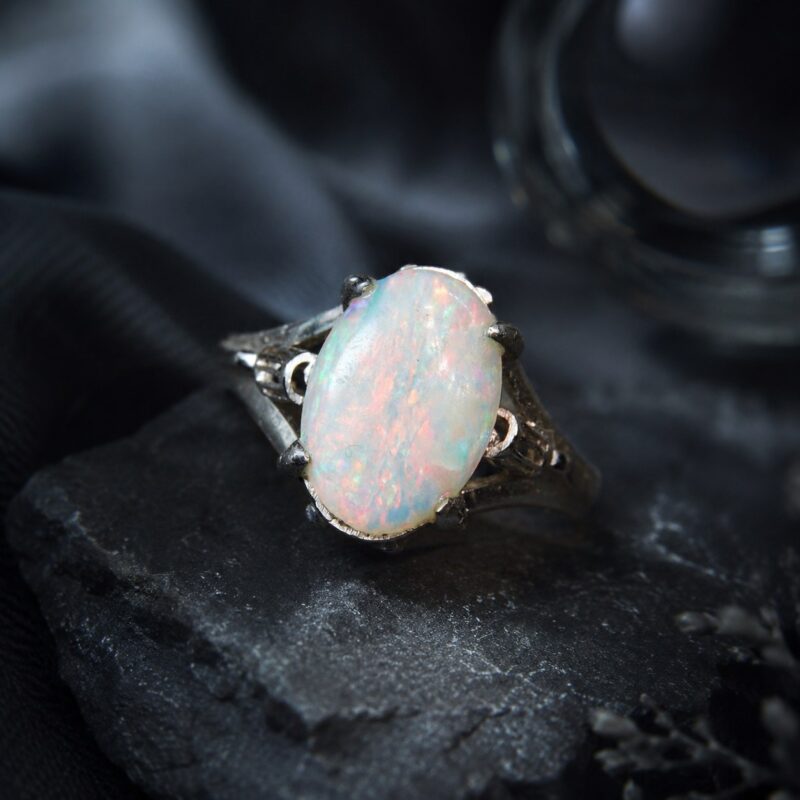 14K Gold Australian White Crystal Opal Ring
