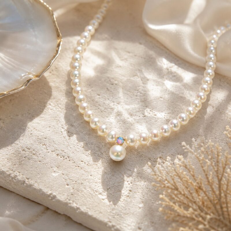 18K Gold Australian Crystal Opal and Saltwater Pearl Pendant