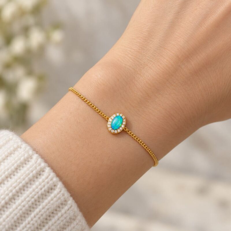 925 Sterling Silver Australian Crystal Opal Bracelet