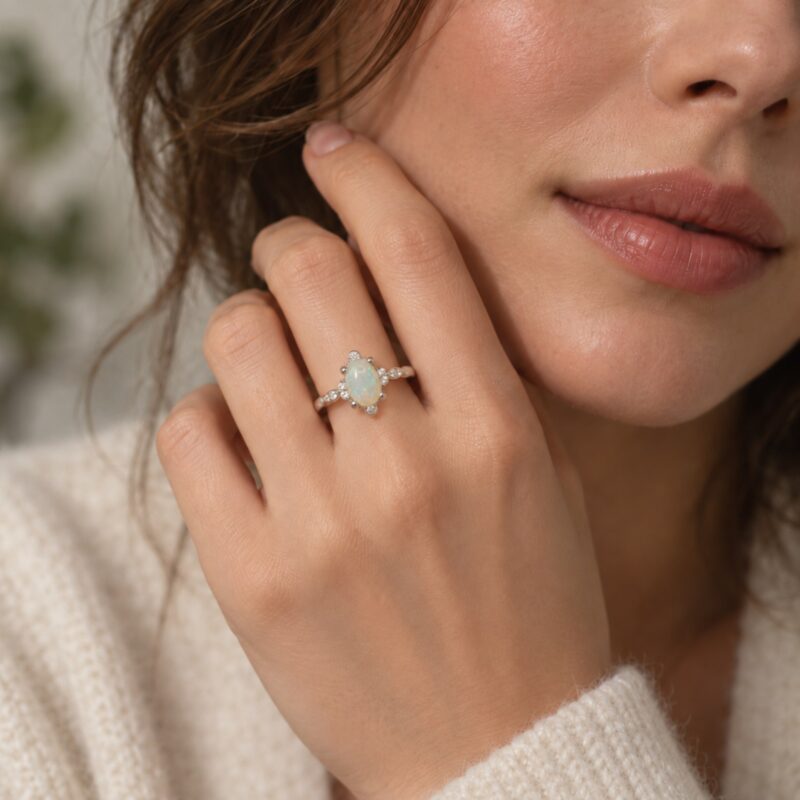 "Laurel Eye" Sterling Silver Australian Crystal Opal Ring