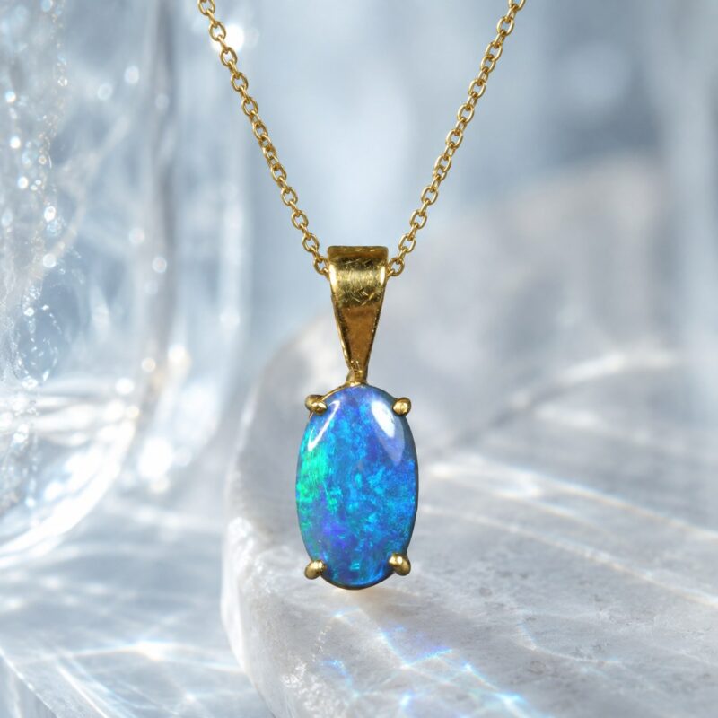 18K Gold Australian Black Opal Pendant