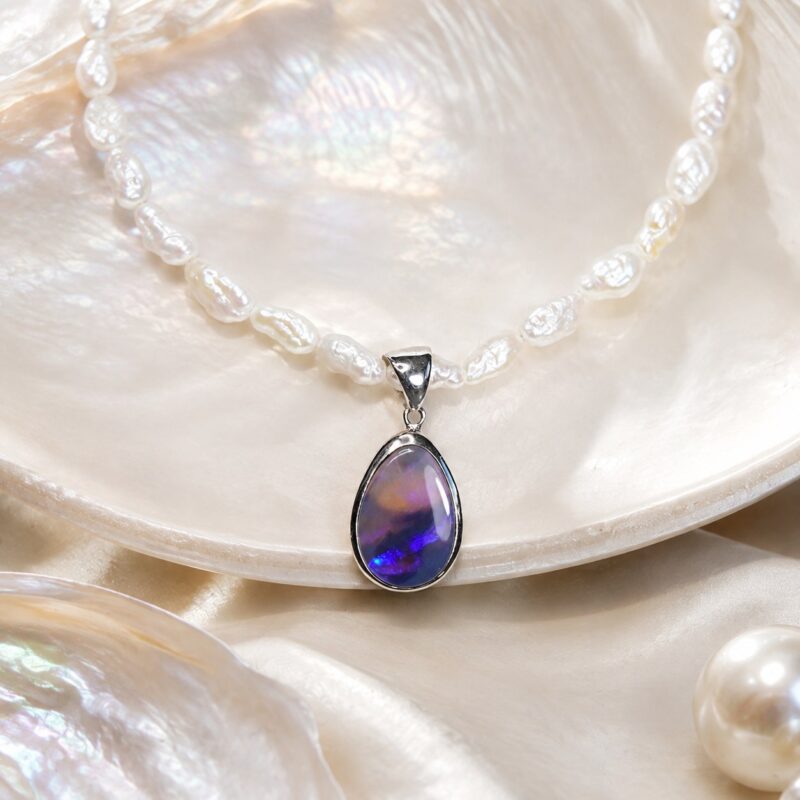 Sterling Silver Australian Black Crystal Opal Pendant