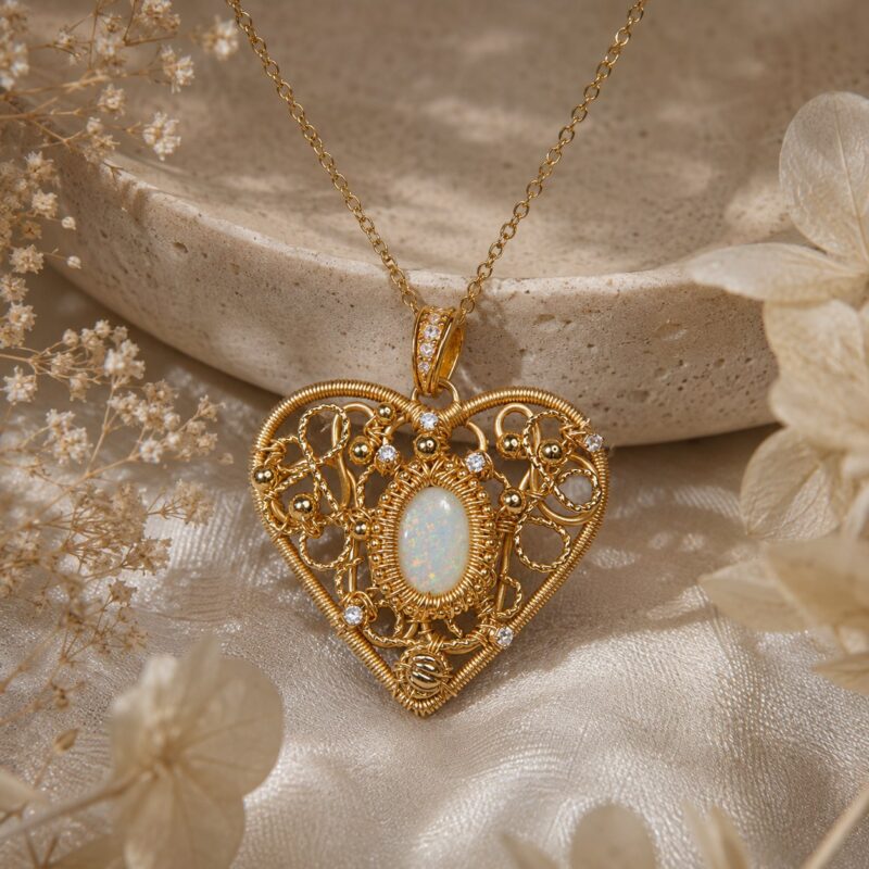 14K Gold-Filled Wire-Wrapped Australian Crystal Opal Pendant