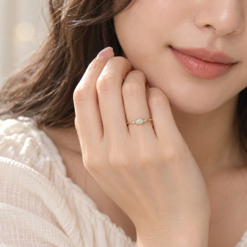"Morning Dewdrop" Sterling Silver Australian Crystal Opal Ring