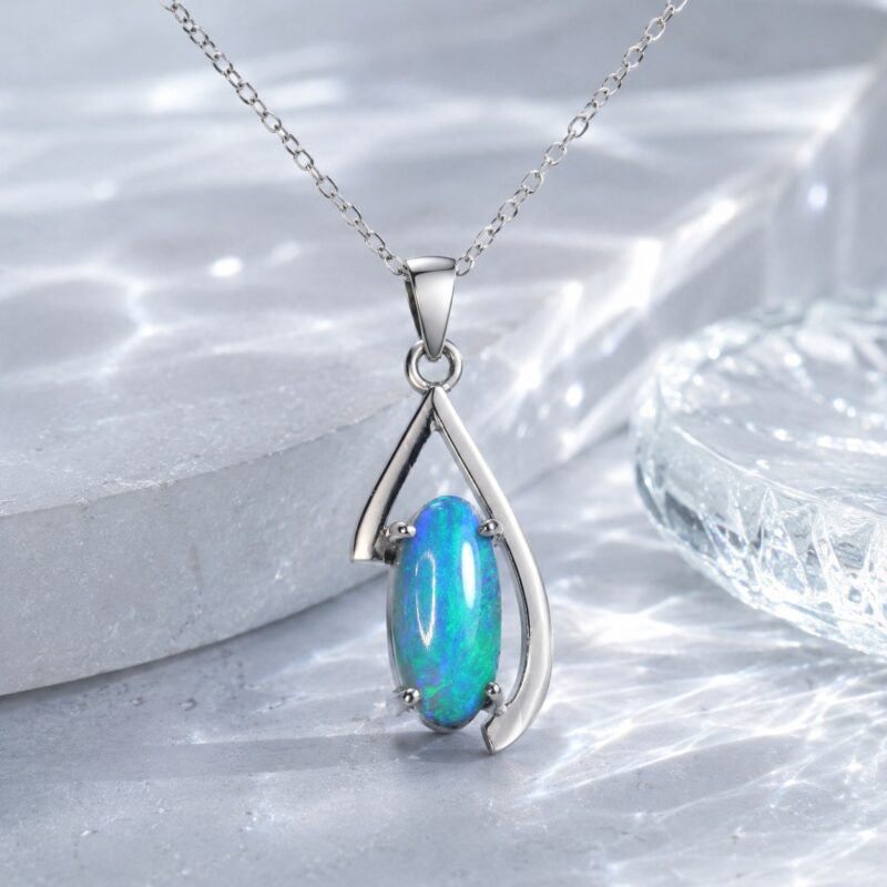 14K Gold Australian Black Opal Pendant