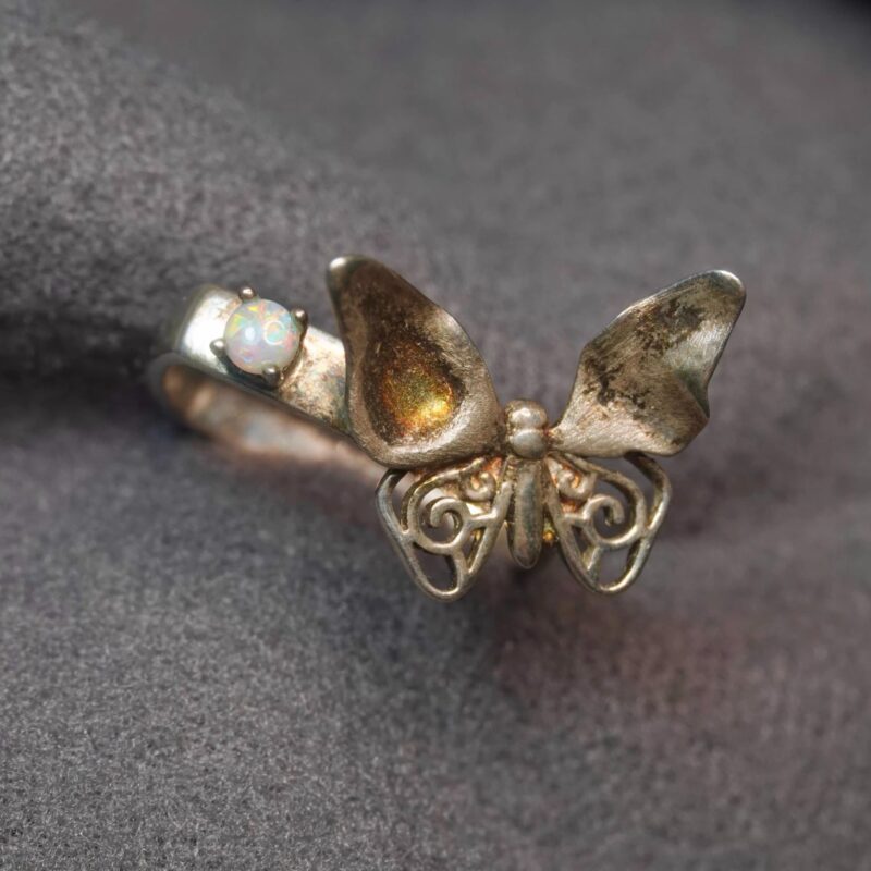 Oxidized Sterling Silver Australian Crystal Opal Ring