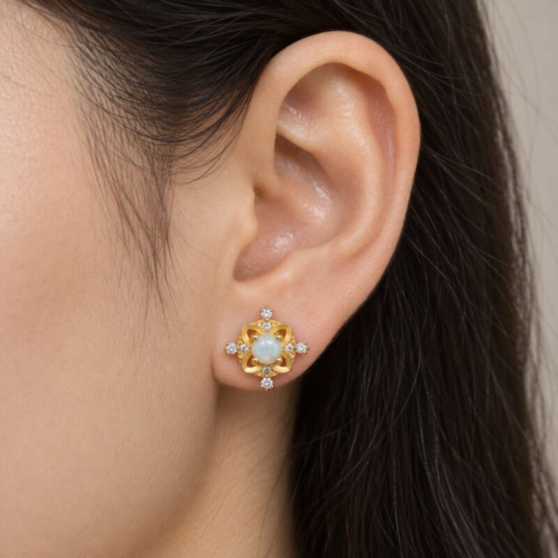 Sterling Silver Crystal Opal Stud Earrings