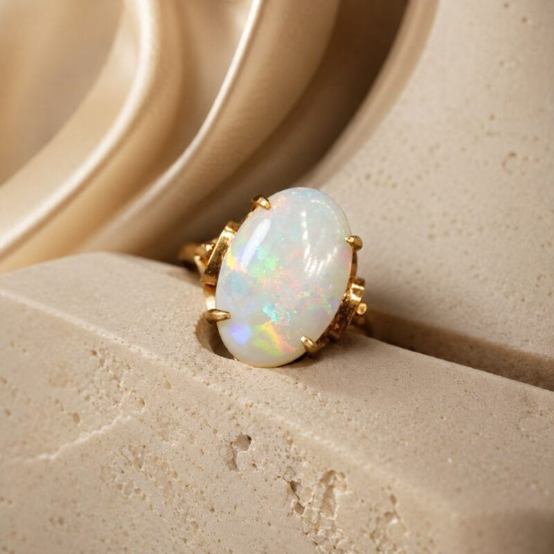 18K Gold Australian White Opal Ring