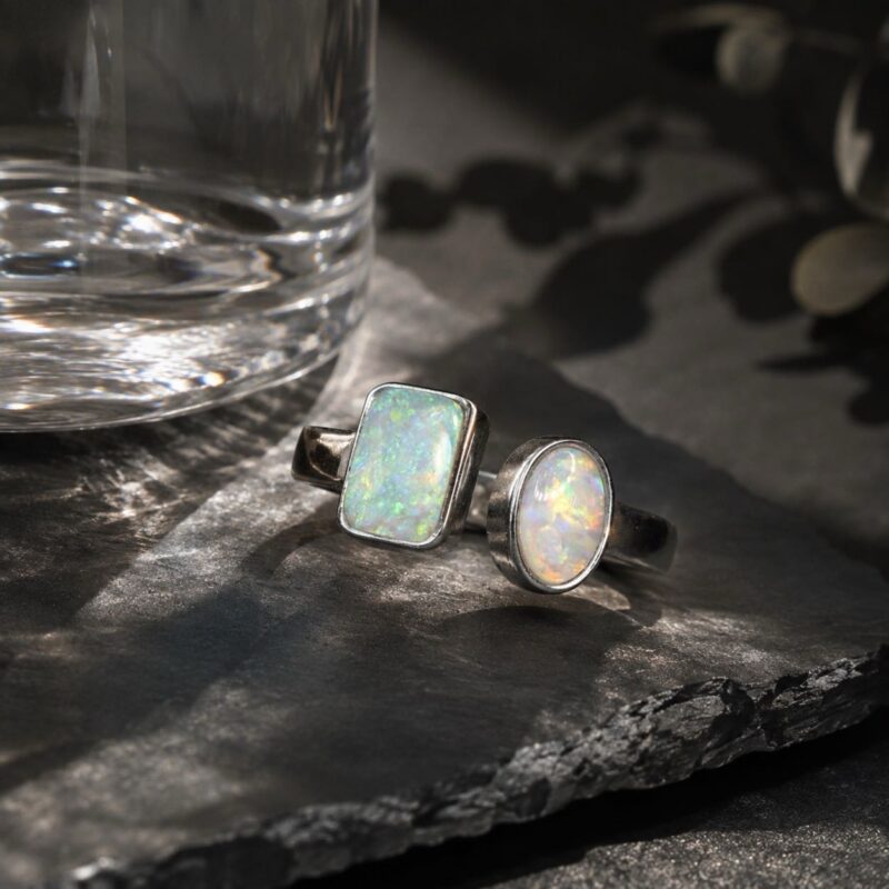Sterling Silver Australian Crystal Opal Two-Stone Ring