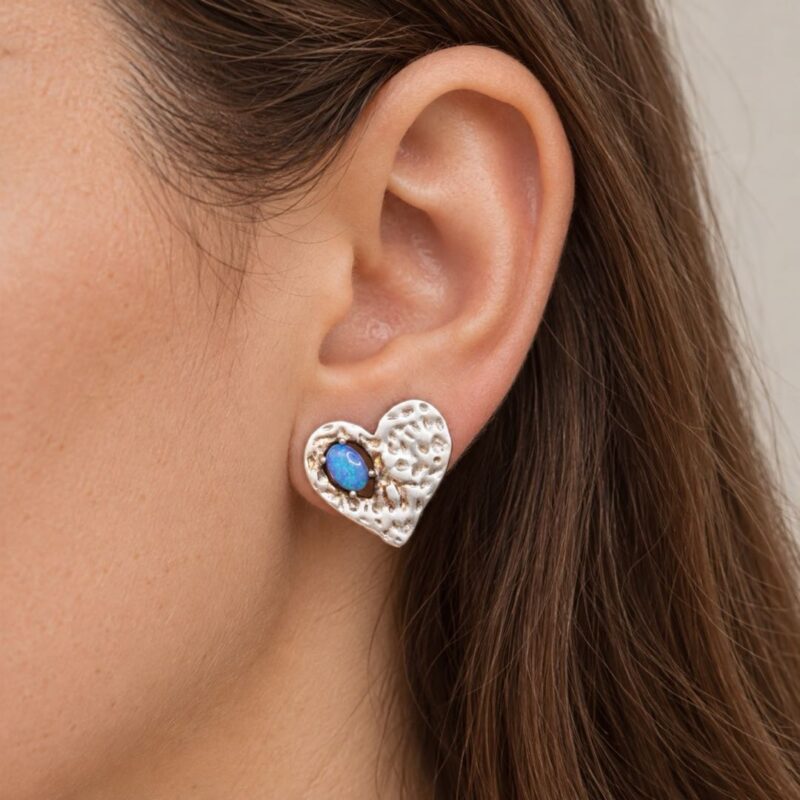 Oxidized Sterling Silver Crystal Opal Stud Earrings