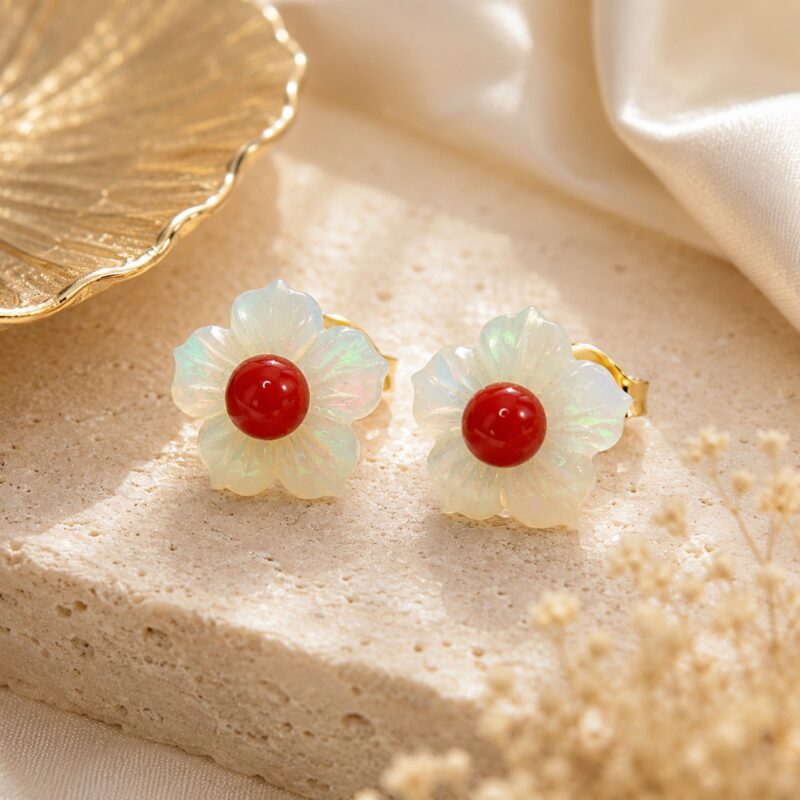 18K Gold Australian Crystal Opal Stud Earrings