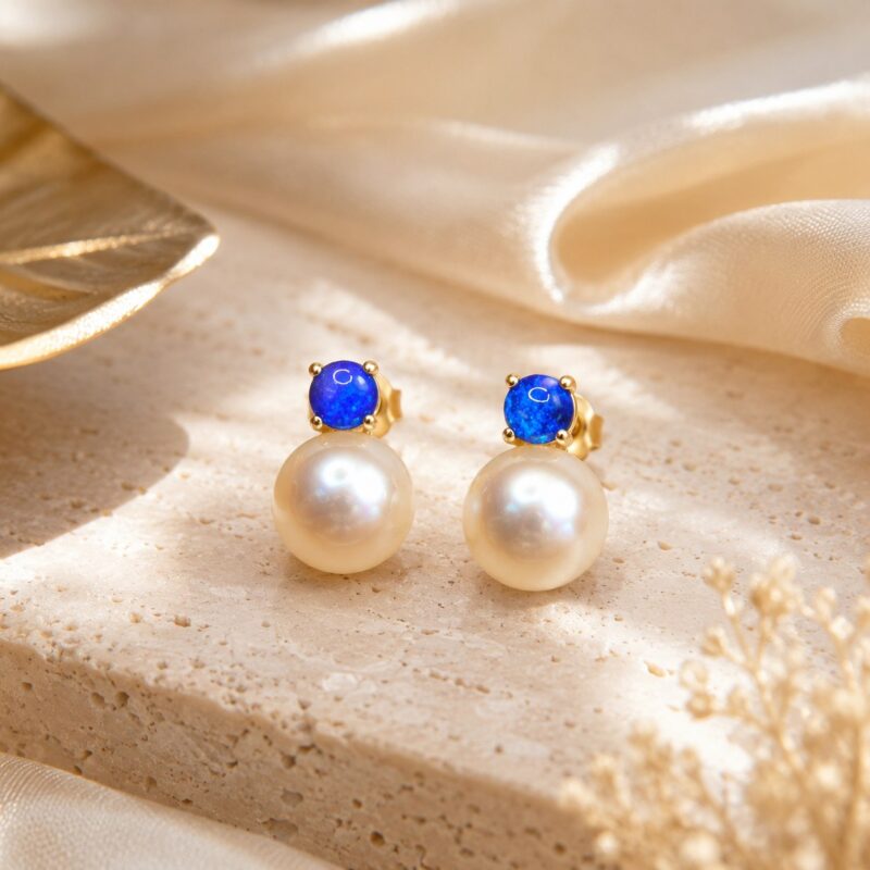 18K Gold Australian Crystal Opal Stud Earrings