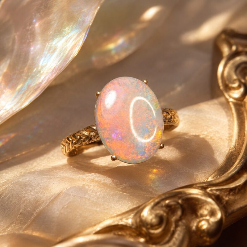 14K Gold Australian Black Opal Ring