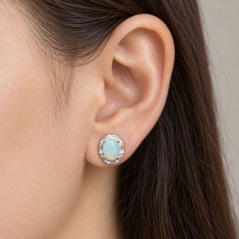 Sterling Silver Crystal Opal Stud Earrings