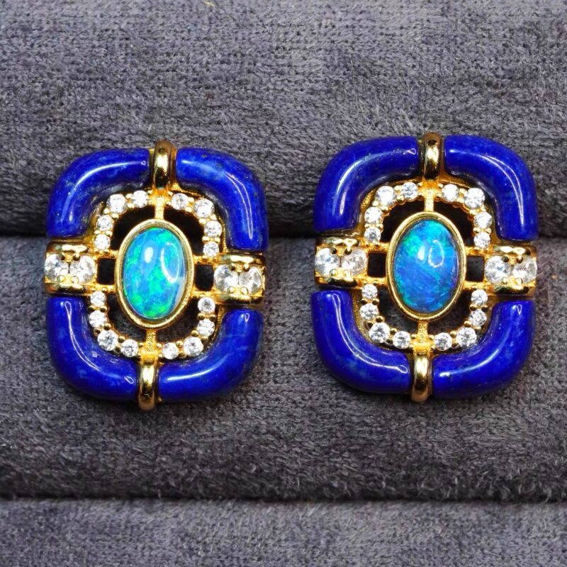 Sterling Silver Australian Crystal Opal Stud Earrings