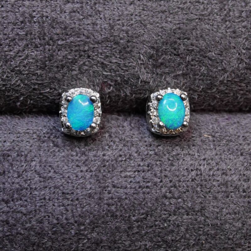 Sterling Silver Australian Crystal Opal Stud Earrings