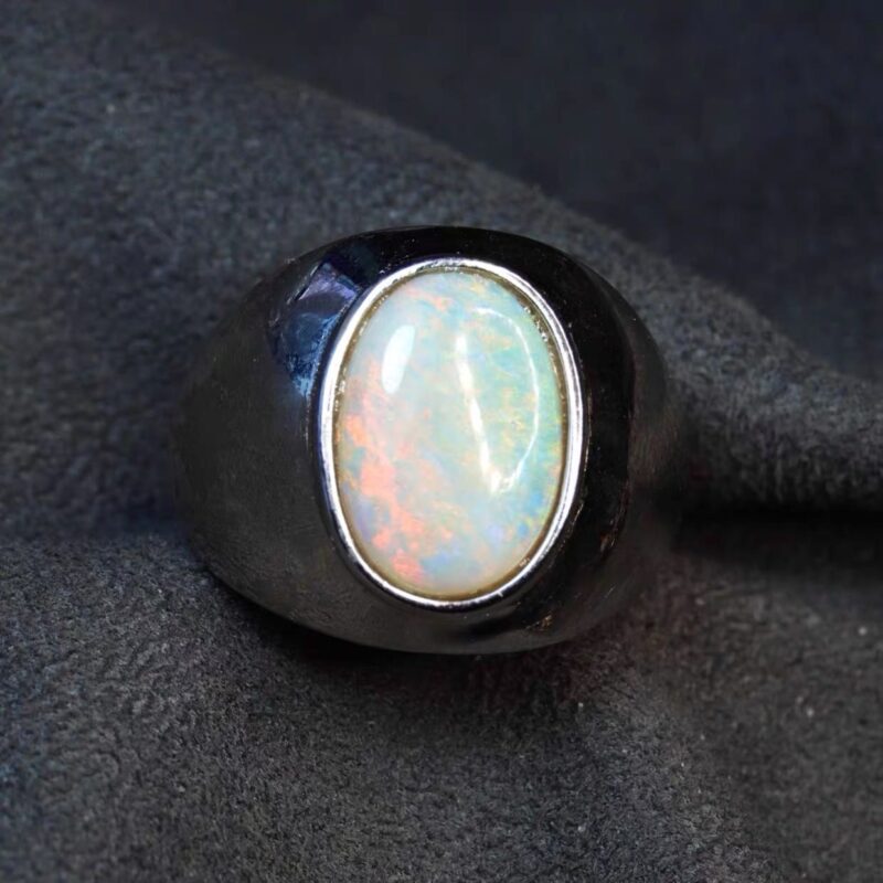 Handmade Oxidized Sterling Silver Australian Crystal Opal Ring