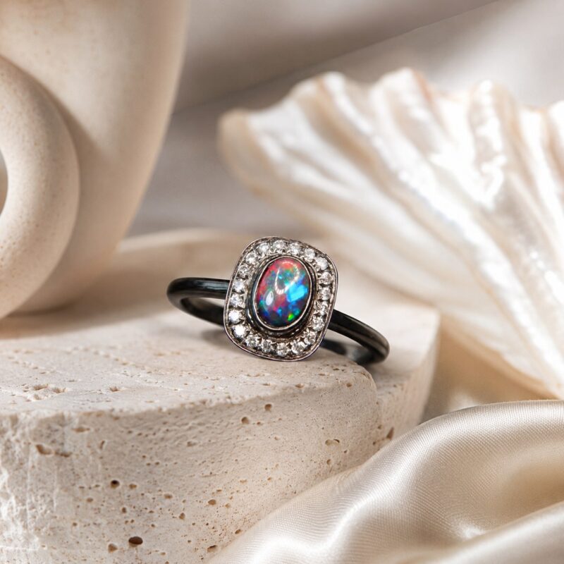 Black-Plated 18K Gold Australian Black Opal Ring