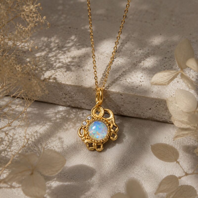 18K Gold Australian Crystal Opal Pendant
