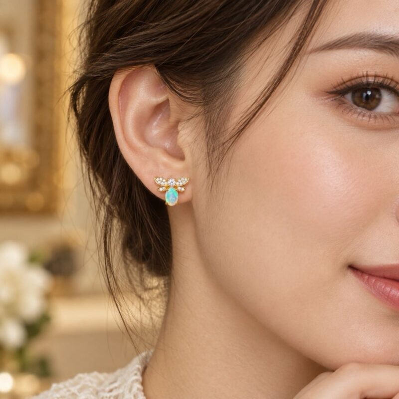 Sterling Silver Crystal Opal Stud Earrings