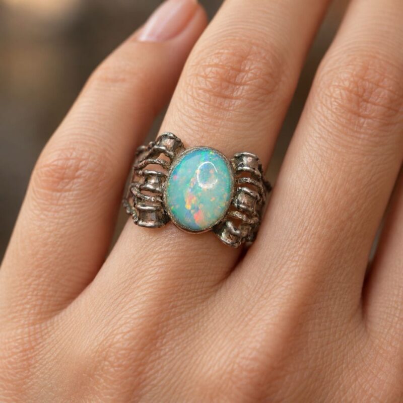Oxidized Sterling Silver Crystal Opal Ring